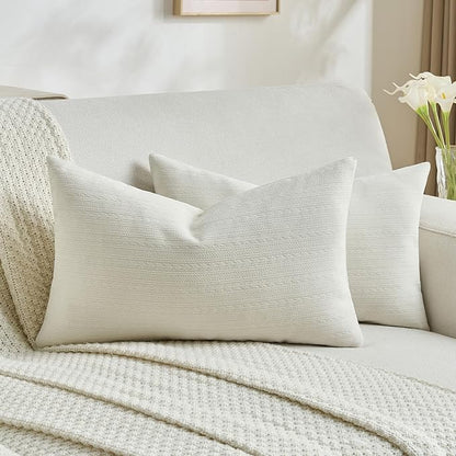 FUTEI Cream Decorative Throw Pillow Covers 12x20 Inch Set of 2,Soft Cozy Wheat Ear Striped Patterns Lumbar Pillow Cases,Modern Home Decor for Couch Bed Living Room