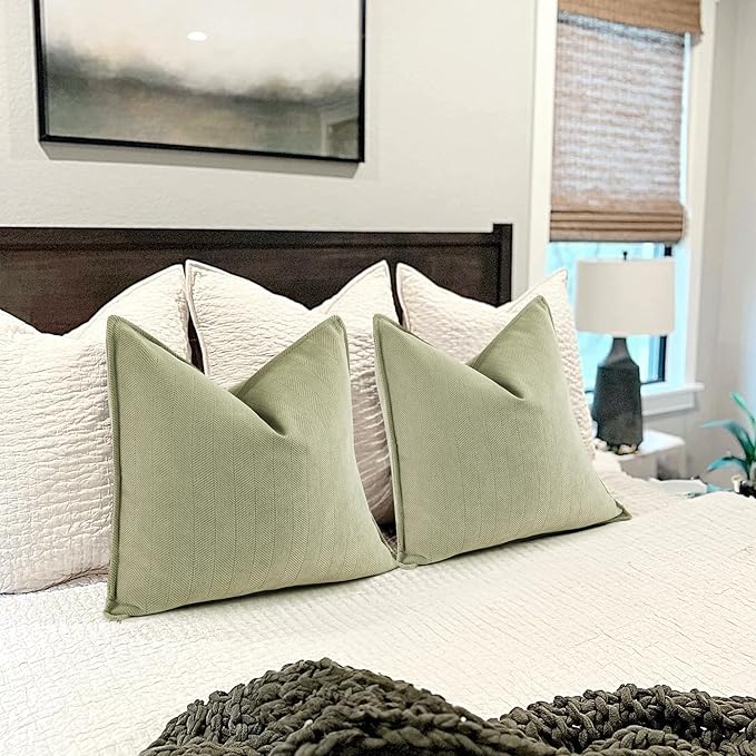 ZWJD Sage Green Pillow Covers 24x24 Set of 2 Chenille Throw Pillow Covers with Elegant Design Soft and Luxurious Decorative Throw Pillows for Couch, Bed, and Home Decor