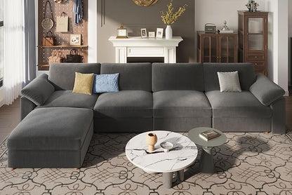 EASE MOOSE Sectional Modular Sofa,Oversized L Shape Sectional Couch Wide Deep Seat Modular Cloud Couch for Living Room,Dark Gray Removable and Washable
