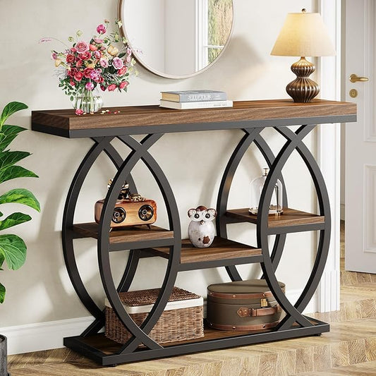Tribesigns 39.4" Console Table, Industrial 4-Tier Sofa Table Entryway Table with Storage Shelves, Narrow Wood Accent Tables with Metal Frame for Small Spaces, Hallway, Foyer, Rustic Brown