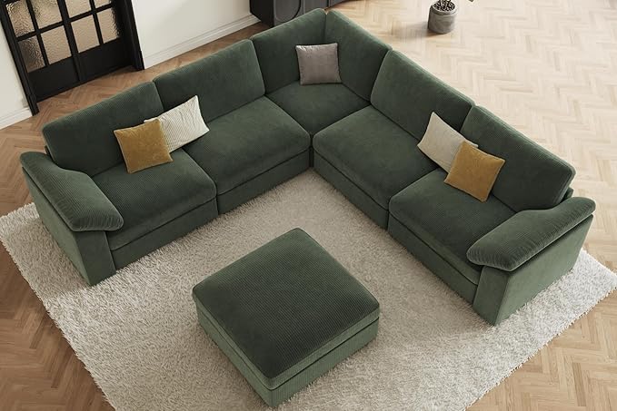 EASE MOOSE Oversized L Shape Sectional Modular Sectional Sofa,Green Extra Large Comfty Cloud Couch，Deep Seat Wide Modular Sofa for Living Room ，Removable Cover