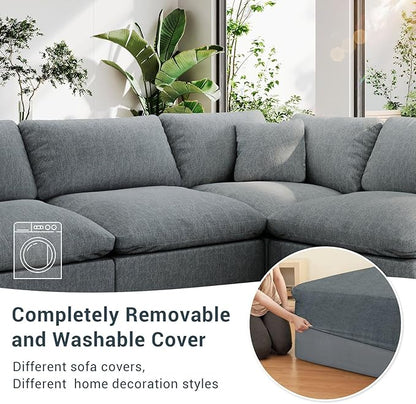 Modular Sectional Sofa Cloud Couch,Down Filled Comfy Cloud Modern Sofa,L Shape Oversized Couch Cushion Covers Removable for Living Room,Light Blue
