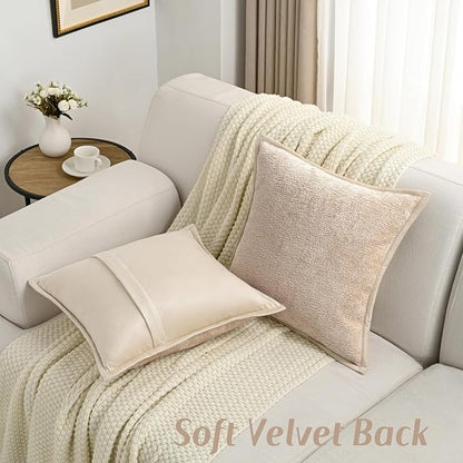 FUTEI Oatmeal Chenille Throw Pillow Covers 18x18 Inch Set of 2,Soft Cozy Bound Edge Design Cushion Case,Home Decor for Couch Bed Living Room