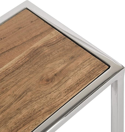 Kate and Laurel Jaspur Modern Drink Table, 7 x 7 x 21, Silver and Wood, Decorative Glam Accent Table for Display and Storage