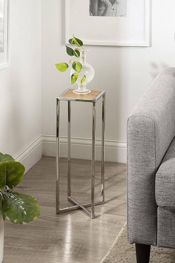 Kate and Laurel Jaspur Modern Drink Table, 7 x 7 x 21, Silver and Wood, Decorative Glam Accent Table for Display and Storage