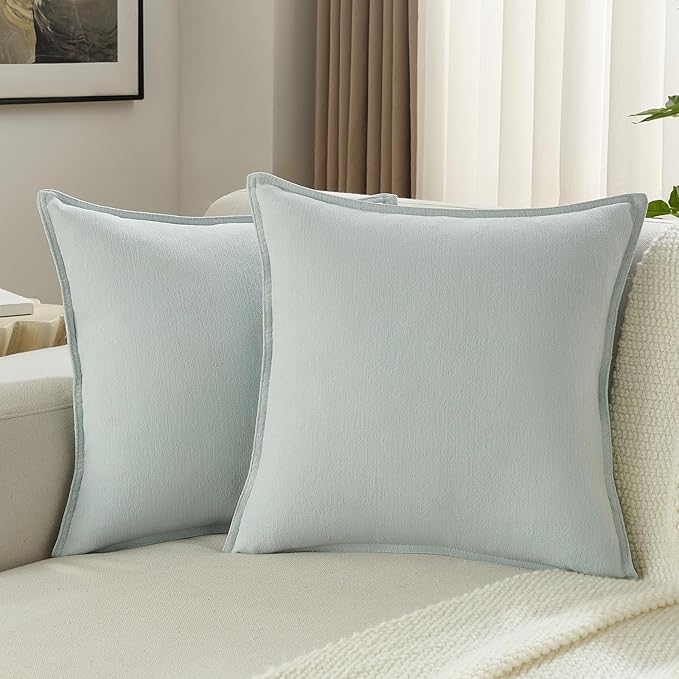 FUTEI Light Blue Chenille Throw Pillow Covers 16x16 Inch Set of 2,Edges Double-Stitched Cushion Cases,Modern Home Decor for Couch Living Room