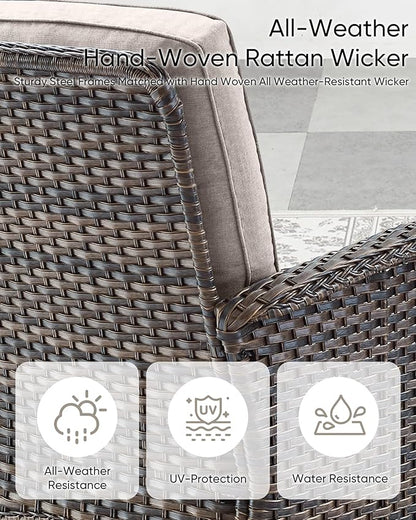 HUMMUH Outdoor Patio Couch-Outdoor Rattan Couch with Thick Cushions Outdoor Sofa for Deck Lawn Porch Balcony Poolside-Brown/Beige