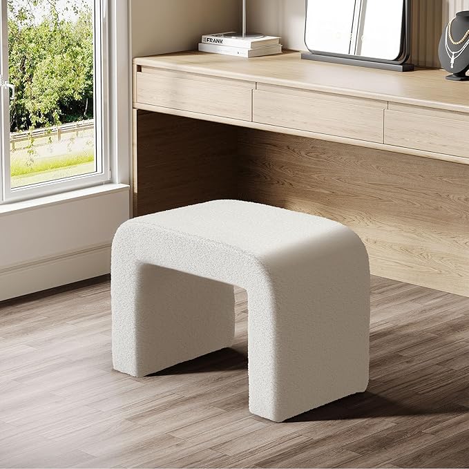 Tribesigns White Vanity Stool, Modern Ottoman Foot Rest for Couch, Large Foot Stool Ottoman, Extra Seating for Living Room, Shoe Bench for Entryway, Arched Makeup Chair for Vanity, 2 Packs