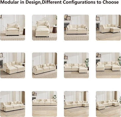 Aoowow Chenille Upholstered Accent Chair Oversized,Fluffy Single Cloud Sofa Chairs with Deep Seat,Modern Large Reading Arm Chair with Throw Pillow for Living Room,Bedroom (Beige, Single Sofa Chair)