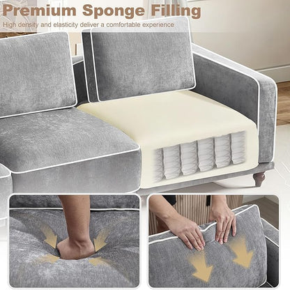 146" Cloud Modular Sectional Sofa,Oversized Deep 4 Seater Couch with Armrests Wooden Legs,Comfy Thicked Cushion Upholstered Sofa for Living Room Bedroom,Light Grey