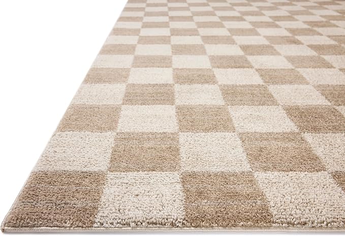 Loloi Chris Loves Julia Calvin Collection CLV-01 Pebble/Ivory 2'-3" x 3'-10" Accent Rug Checkered Neutral Soft Living Room Bedroom Carpet