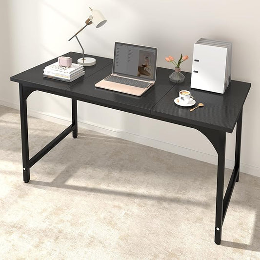 StarGraph Modern Computer Desk 47 Inch Large Office Desk with Carbon Fiber Desktop Home Office Desks with Sturdy Metal Frame Gaming Study Writing Work from Home Desks, Black
