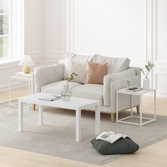 Furinno CAMNUS Side Table Set of 2, Metal Frame End Table, Night Stand, Bedside Table, for Living Room, Bedroom, Solid White