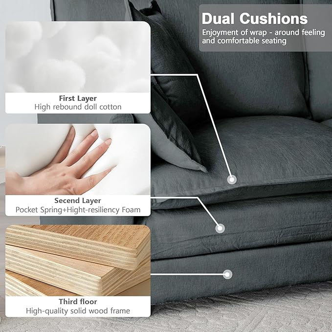 Modular Sectional Sofa, 76.7 Inch I-Shaped Cloud Sofa with Deep Seat Comfortable Chenille Sofa with Cushion Double Sectional Sofa for Living Room Apartment,Gray
