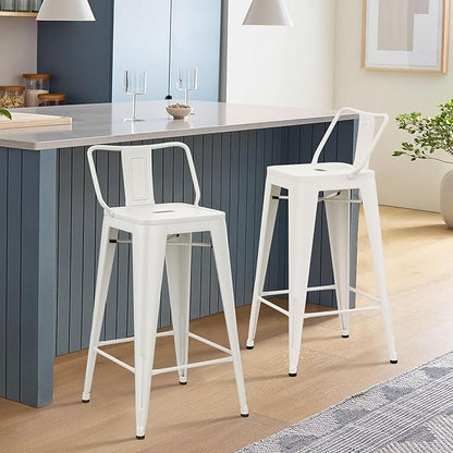 HAOBO Home Metal Bar Stools Set of 2 Low Back Counter Height Barstools 24" Industrial Barstool Patio Stool Metal Kitchen Stools Bar Chairs for Indoor Outdoor