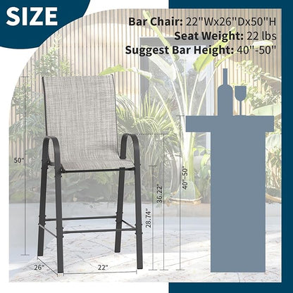 Amopatio Outdoor Bar Stools Set of 4, High Back Outdoor Bar Chairs, All-Weather Textile Bar Height Patio Chair, Sturdy Patio Bar Stools for Backyard, Porch, Light Grey
