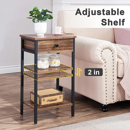VECELO Tall End Table Set of 2,Nightstand with Drawer and Adjustable Storage Shelf,27.6 inch Side Table for Living Room/Bedroom/Entryway Small Spaces