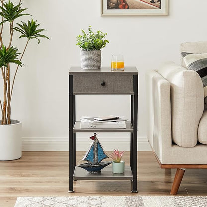VECELO Tall End Table Set of 2,Nightstand with Drawer and Adjustable Storage Shelf,27.6 inch Side Table for Living Room/Bedroom/Entryway Small Spaces