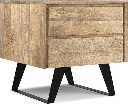SIMPLIHOME Lowry Solid Mango Wood and Metal 22 inch Wide Rectangle Modern Industrial Side Table in Natural for The Living Room and Bedroom