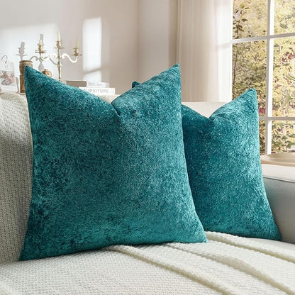 FUTEI Teal Flannel Throw Pillow Covers 16x16 Inch Set of 2,Soft Dimensional Textured Cushion Cases,Modern Home Decor for Couch Living Room
