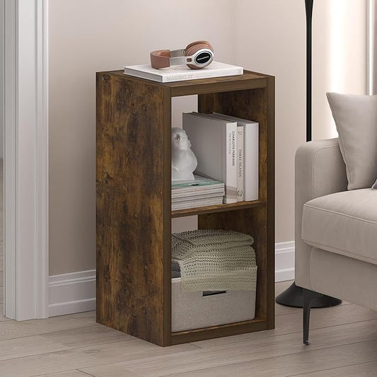 Furinno Cubicle Book Shelf, 2-Cube Thick Frame Bookshelf, Horizontally & Vertically Reversible Bookcase with Open Back, 14.6 x 15.9 x 30, for Living Room, Bedroom, Home Office, Amber Pine