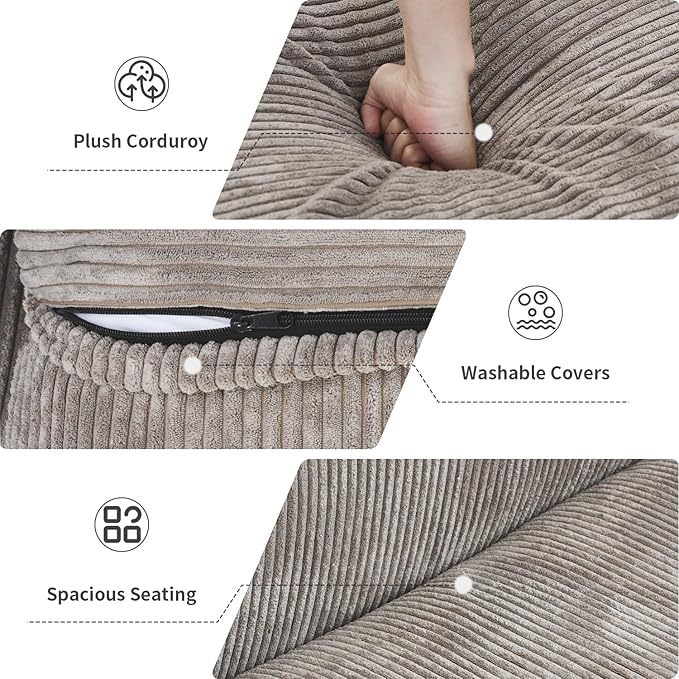 WJShome Modular Sectional Sofa Couch,181.1inch Oversized 4 Seater Couch, Upholstered with Corduroy Fabric Couches with 6 Pillows,Cushion Covers Removable& Washable