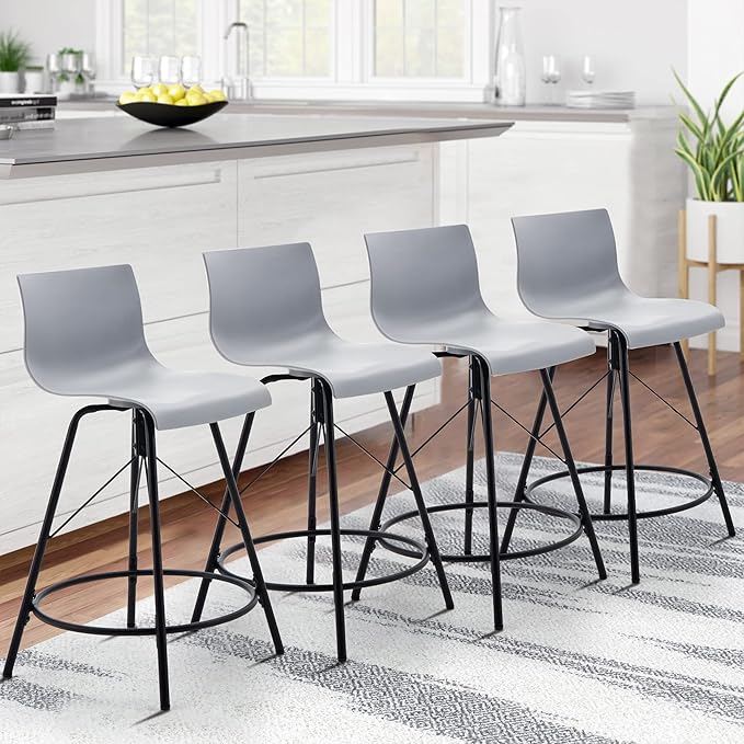 annjoe Swivel Bar Stools Metal Counter Height Stools Plastic Seat Chairs Set of 4 for Indoor Outdoor Home Kitchen Business (30" Gray)