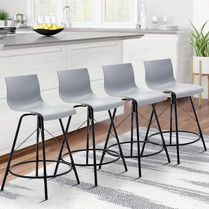annjoe Swivel Bar Stools Metal Counter Height Stools Plastic Seat Chairs Set of 4 for Indoor Outdoor Home Kitchen Business (24" Gray)