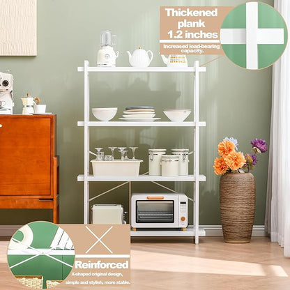 HCHQHS Bookshelf, 4-Tier Industrial Bookcase, White Open Book Shelf, Freestanding Tall Bookshelves with Metal Frame