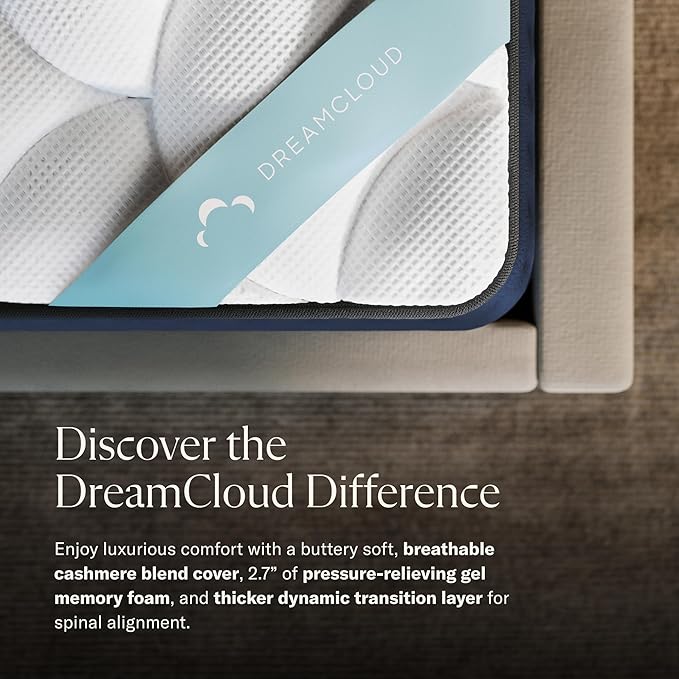 DreamCloud Premier 13" Twin Mattress - Luxury Gel Memory Foam - 365 Night Trial - Premium Pressure-Relieving Layers - Forever Warranty - CertiPUR-US® Certified