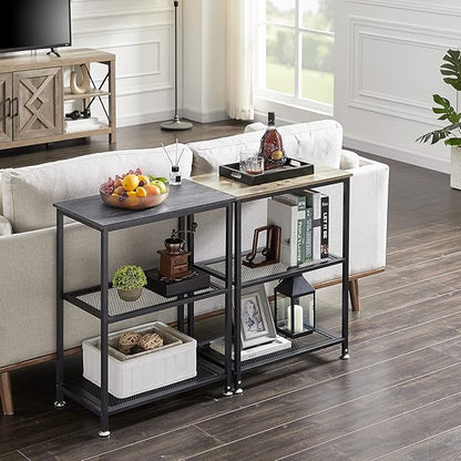 VECELO Tall End Side Tables, 30" Height Nightstand with 3-Tier Storage Shelf for Bedroom Living Room, Easy Assembly,Industrial Style, Grey