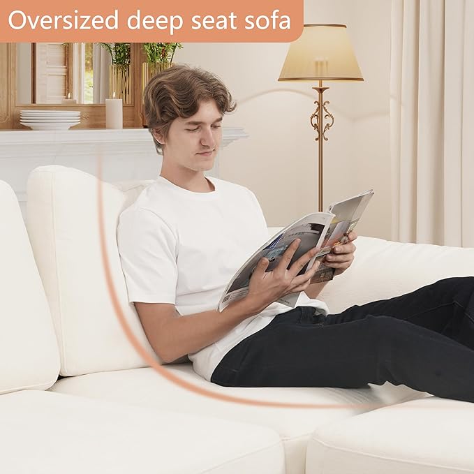 EASE MOOSE Extra Large Modular Sectional Sofa, Modern Oversized L Shape Sectional Couch,Comfty Deep Seat Chenille Modular Sofa with Ottoman,White