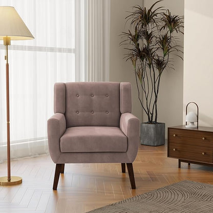 Accent Chair, Modern Velvet Arm Chair for Living Room, Bedroom, Comfy High-Resilient Sponge Reading Chair for Small Spaces （Velvet Silk Pink, Set of 2