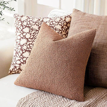 Foindtower Pack of 2, Decorative Textured Boucle Throw Pillow Covers Accent Solid Pillow Cases Cozy Soft Couch Cushion Case for Chair Sofa Bedroom Living Room Home Decor 22x22 Inch Dusty Orange Hazel