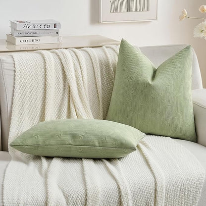 FUTEI Sage Green Chenille Decorative Throw Pillow Covers 22x22 Inch Set of 2,Soft Cozy Striped Geometric Patterns Cushion Case,Modern Home Decor for Couch Bed Living Room