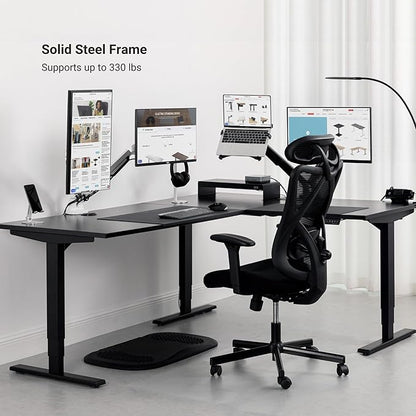 Progressive Desk Stand Up Height Adjustable Standing Desk - L Shaped 85" x 72" Corner Computer Rising Workstation Electric Table - White Frame, Bright Beech Top