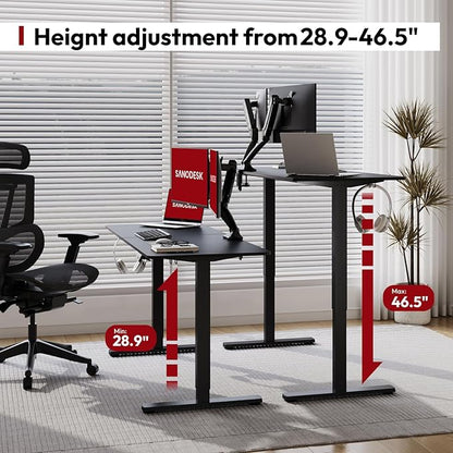 SANODESK Electric Standing Desk 63x24 Inch Height Adjustable Stand Up Desk Home Office Computer Workstation Sit Stand Home Office Desk with Splice Board (Black Frame + Black Top)