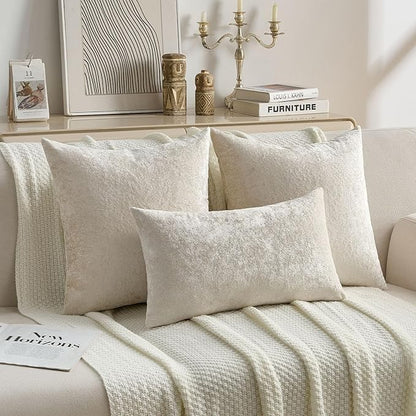 FUTEI Cream Flannel Throw Pillow Covers 16x16 Inch Set of 2,Soft Dimensional Textured Cushion Cases,Modern Home Decor for Couch Living Room