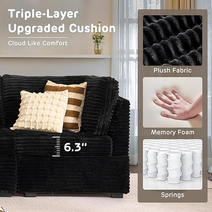 130'' Modern Modular Sectional Sofa with Ottoman, 8 Pieces U Shaped Cloud Couch for Living Room, Oversized Deep Seat Convertible Sofa Set, Plush Corduroy Black