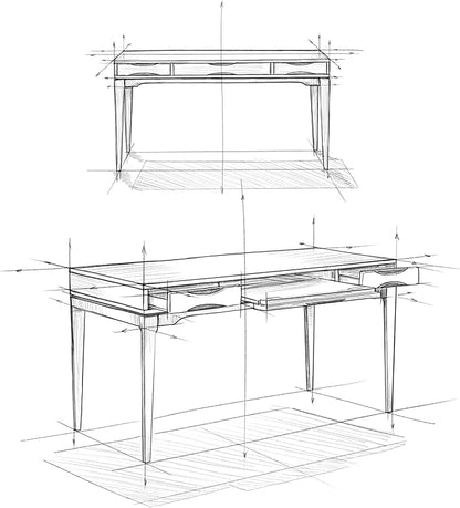 SIMPLIHOME Harper Desk - 60-Inch Wide Solid Hardwood Writing Desk in Black, Mid-Century Modern Home Office Computer Table for Workspace or Study with 2 Drawers and Flip-Down Keyboard Tray