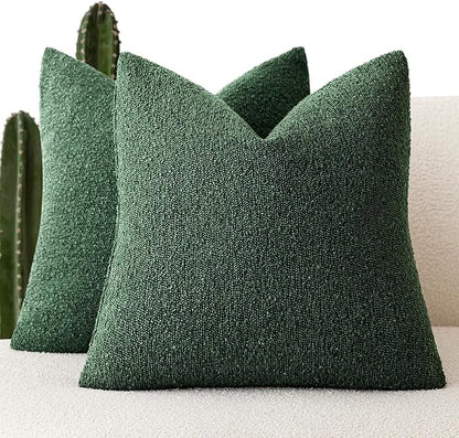Foindtower Set of 2, Decorative Textured Boucle Throw Pillow Covers Accent Solid Pillow Cases Neutral Cozy Couch Cushion Case for Chair Sofa Bedroom Living Room Home Decor 26x26 Inch Pine Green