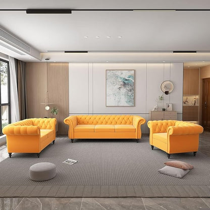 Living Room Chair, Modern Velvet Chesterfield Sofa Chair, Mid Century Single Sofa Couch Chair with Tufted Back and Rolled Arms, Accent Sofa Chair for Living Room Apartment, Yellow
