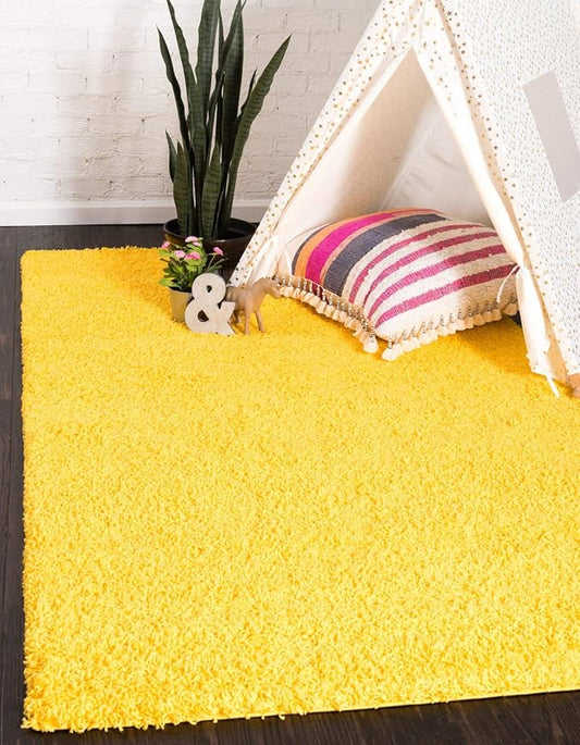 Unique Loom Solid Shag Collection Area Rug (9' x 12' 2" Rectangle Tuscan Sun Yellow)