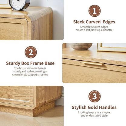 Turtle&Myrtle Modern 3 Drawer Dressers for Bedroom, 26'' Wide Wood Nightstand w/3 Storage Drawers, End Table, Dresser & Chest of Drawers with Curved Profile for Living Room Entryway, Natural