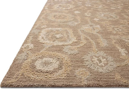 Loloi Chris Loves Julia Dorothea Collection DRT-01 Bark/Stone 9'-3" x 13' Area Rug Wool Neutral Floral Living Room Bedroom Carpet