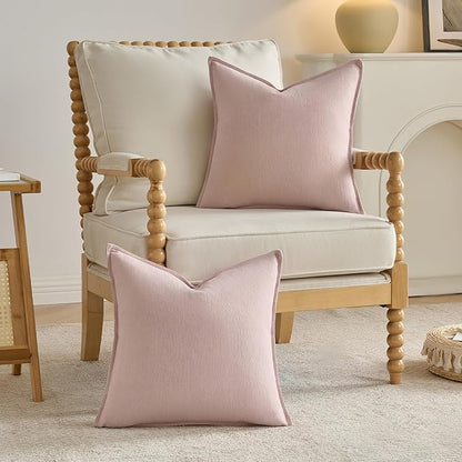 FUTEI Pink Chenille Throw Pillow Covers 22x22 Inch Set of 2,Edges Double-Stitched Cushion Cases,Modern Home Decor for Couch Living Room