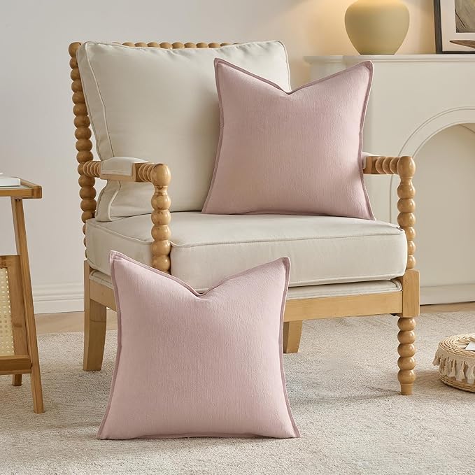 FUTEI Pink Chenille Throw Pillow Covers 26x26 Inch Set of 2,Edges Double-Stitched Euro Pillow Shams,Modern Home Decor for Couch Living Room