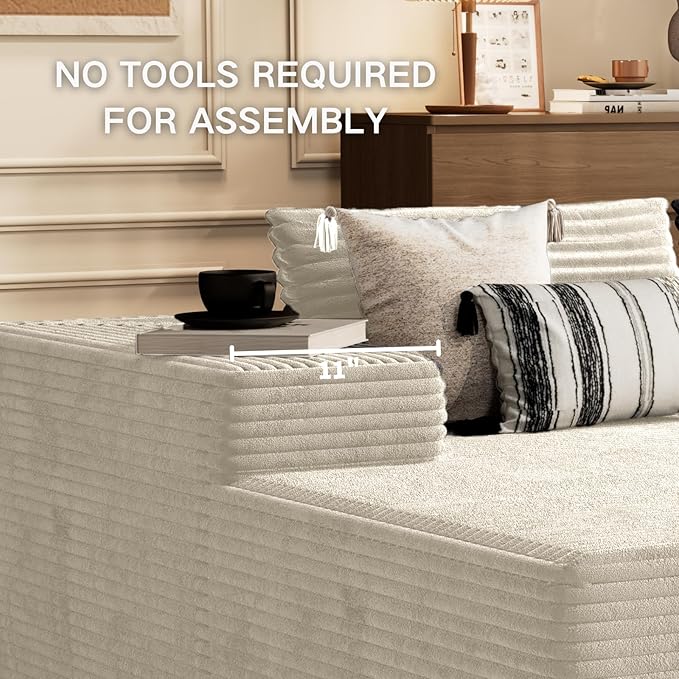 Kingdura 105.5'' Cloud Sectional Couch with L-Shape Chaise, Beige Modern Modular Sofa with Deep Seat, Corduroy Fabric, No Assembly Required, Upholstered Couches for Living Room Bedroom