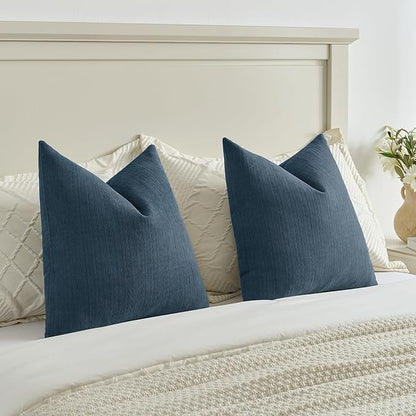 FUTEI Navy Blue Decorative Throw Pillow Covers 12x20 Inch Set of 2,Soft Cozy Wheat Ear Striped Patterns Lumbar Pillow Cases,Modern Home Decor for Couch Bed Living Room