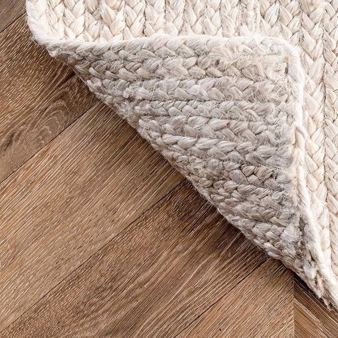 nuLOOM 10 Square Rigo Jute Hand Woven Area Rug, Off White, Solid Farmhouse Design, Natural Fiber, For Bedroom, Living Room, Dining Room, Hallway, Office, Kitchen, Entryway